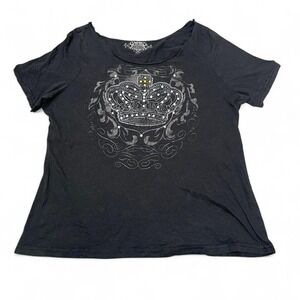 black crown top with cut neckline and bedazzled detailing